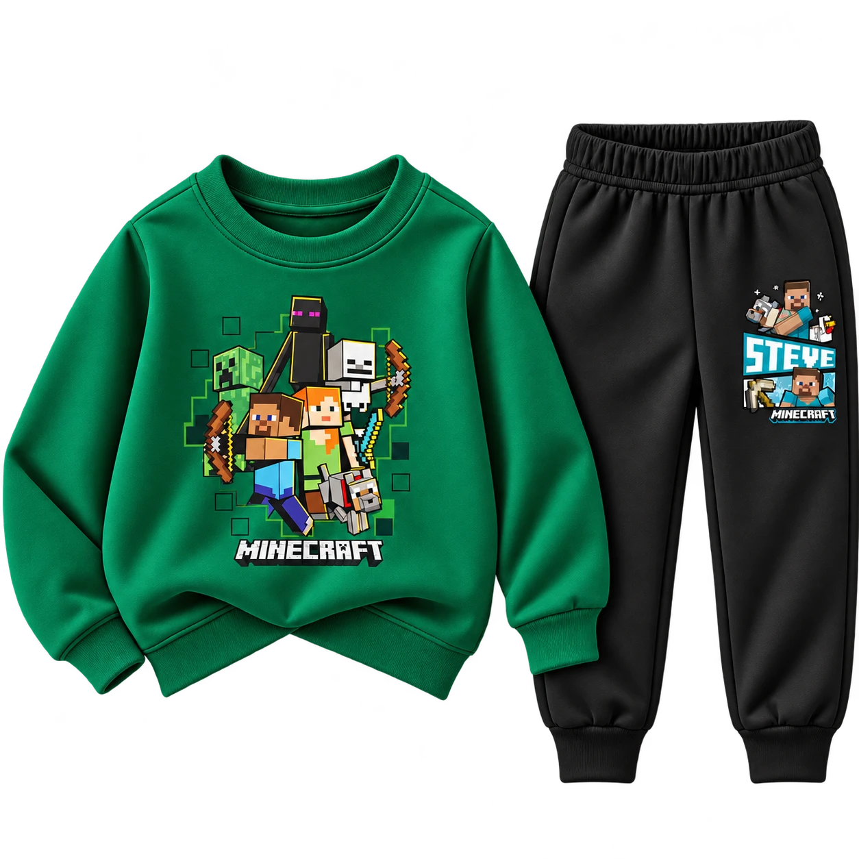 Boys green Minecraft graphic sweatsuit with black joggers