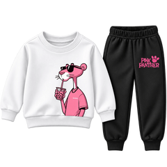 White Pink Panther graphic sweatsuit with black joggers