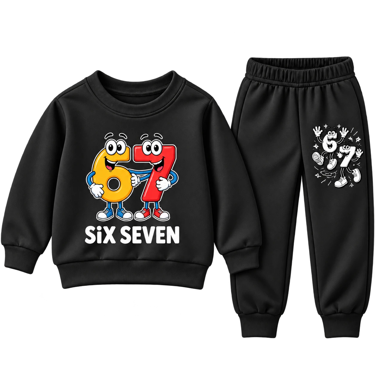 Boys black Six Seven friends graphic sweatsuit with black joggers