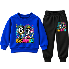 Boys royal blue Six Seven hip-hop graphic sweatsuit with black joggers