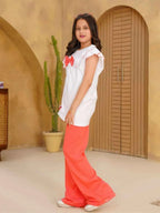 Peach Sorbet Bow Top & Flared Trouser Set