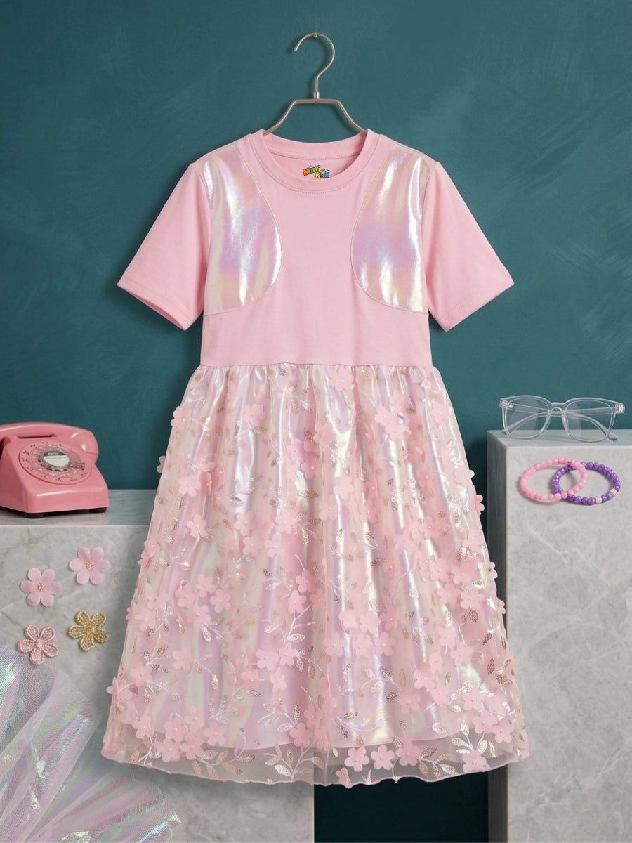 Pink Glow Organza Cut-work Party Dress