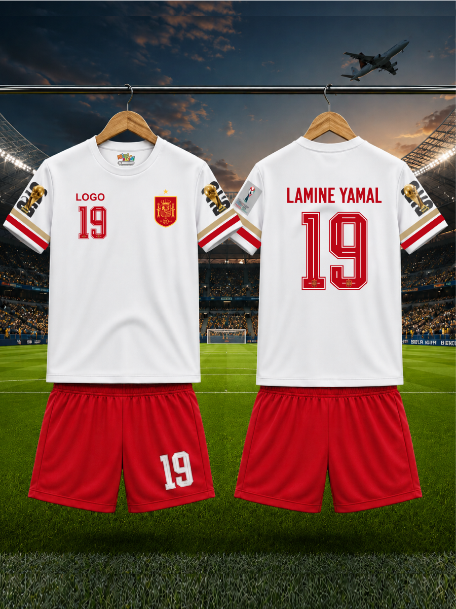 Lamine Yamal #19 Spain Football Jersey & Shorts Set for Kids