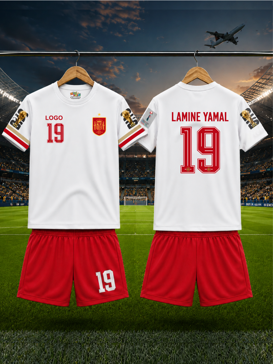 Lamine Yamal #19 Spain Football Jersey & Shorts Set for Kids