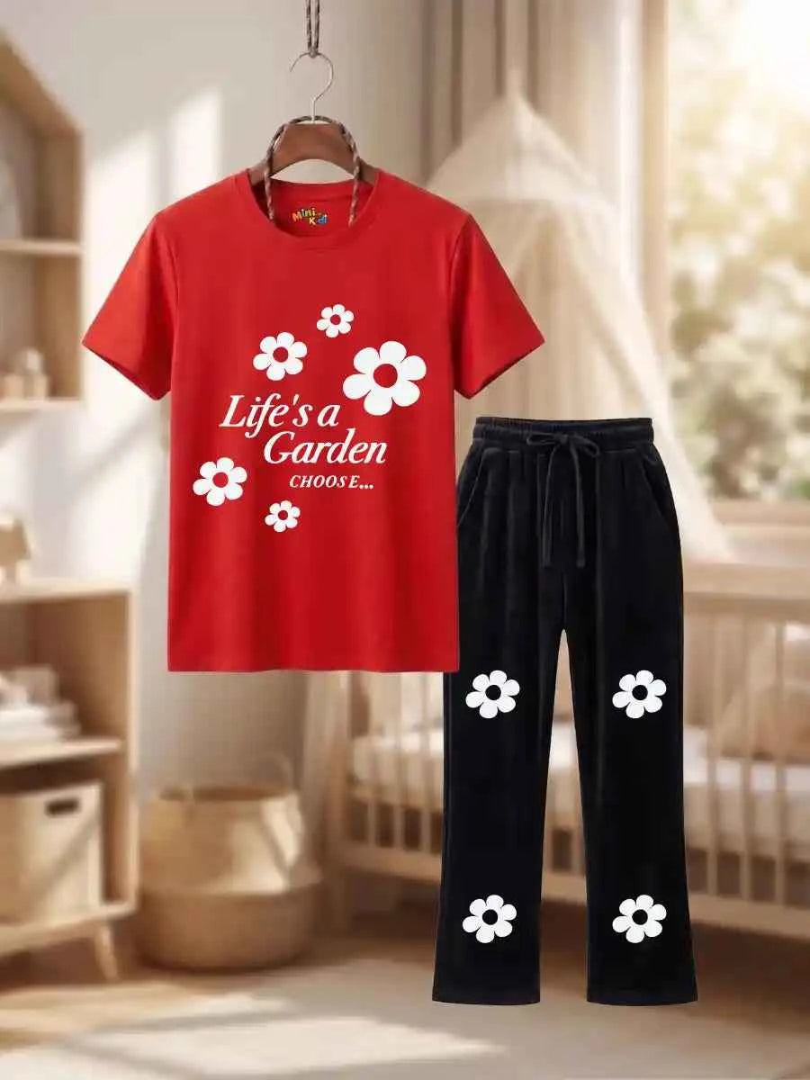 Girls “Life’s a Garden” Graphic T-Shirt & Black Floral trouser Set (Copy)