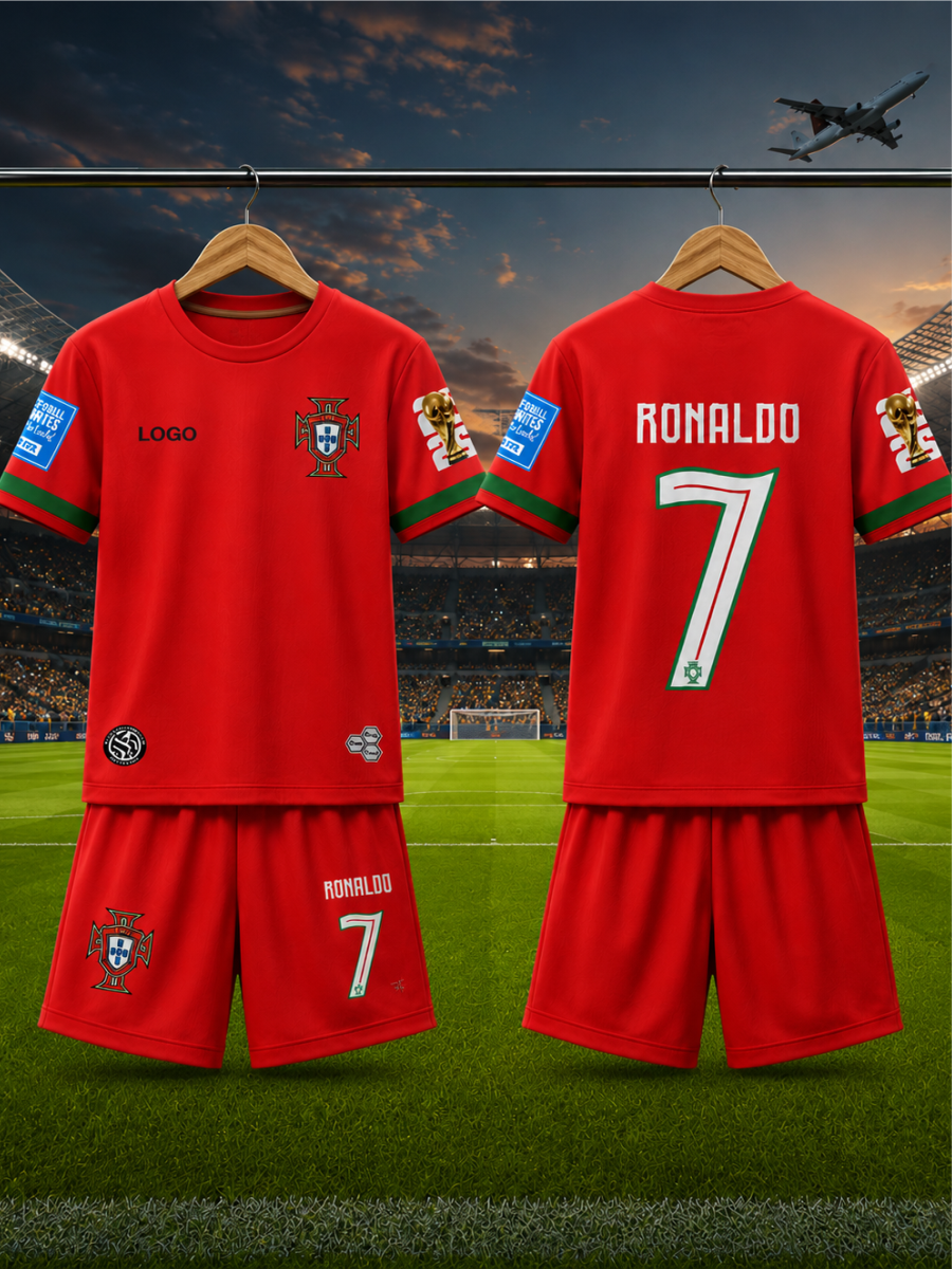 Ronaldo #7 Portugal Football Jersey & Shorts Set for Kids