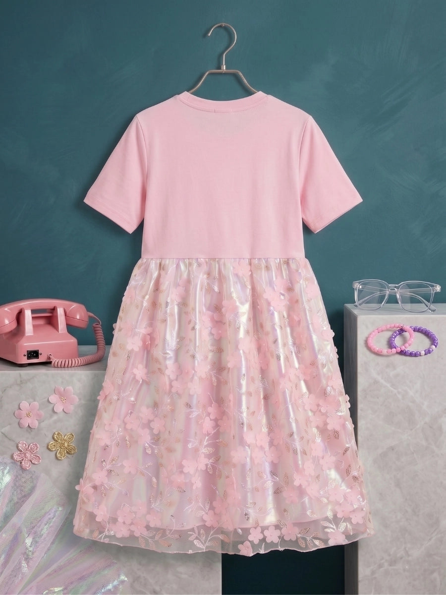 Pink Glow Organza Cut-work Party Dress