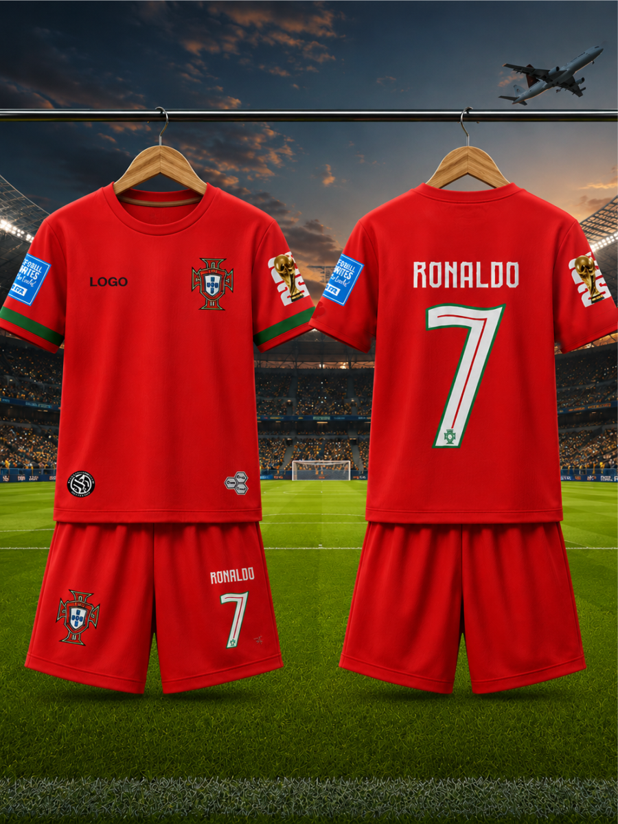 Ronaldo #7 Portugal Football Jersey & Shorts Set for Kids