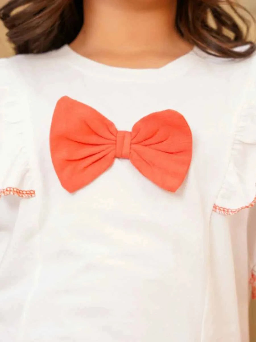 Peach Sorbet Bow Top & Flared Trouser Set