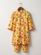Girls 2-Piece Floral Bouquet Eastern Suit - Sunny Yellow & Maroon Lace