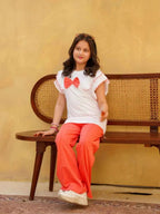 Peach Sorbet Bow Top & Flared Trouser Set