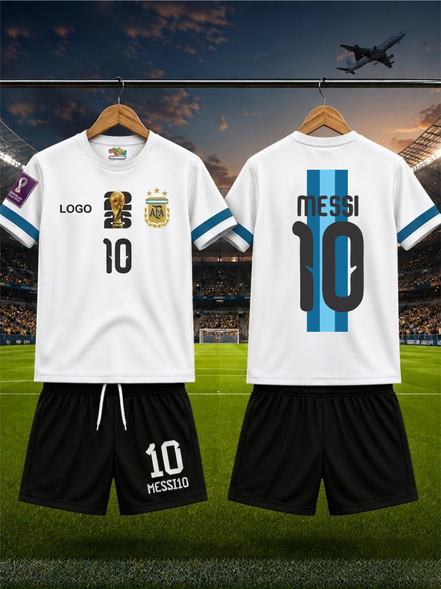 Messi #10 Argentina Inspired Kids Football Jersey & Shorts Set