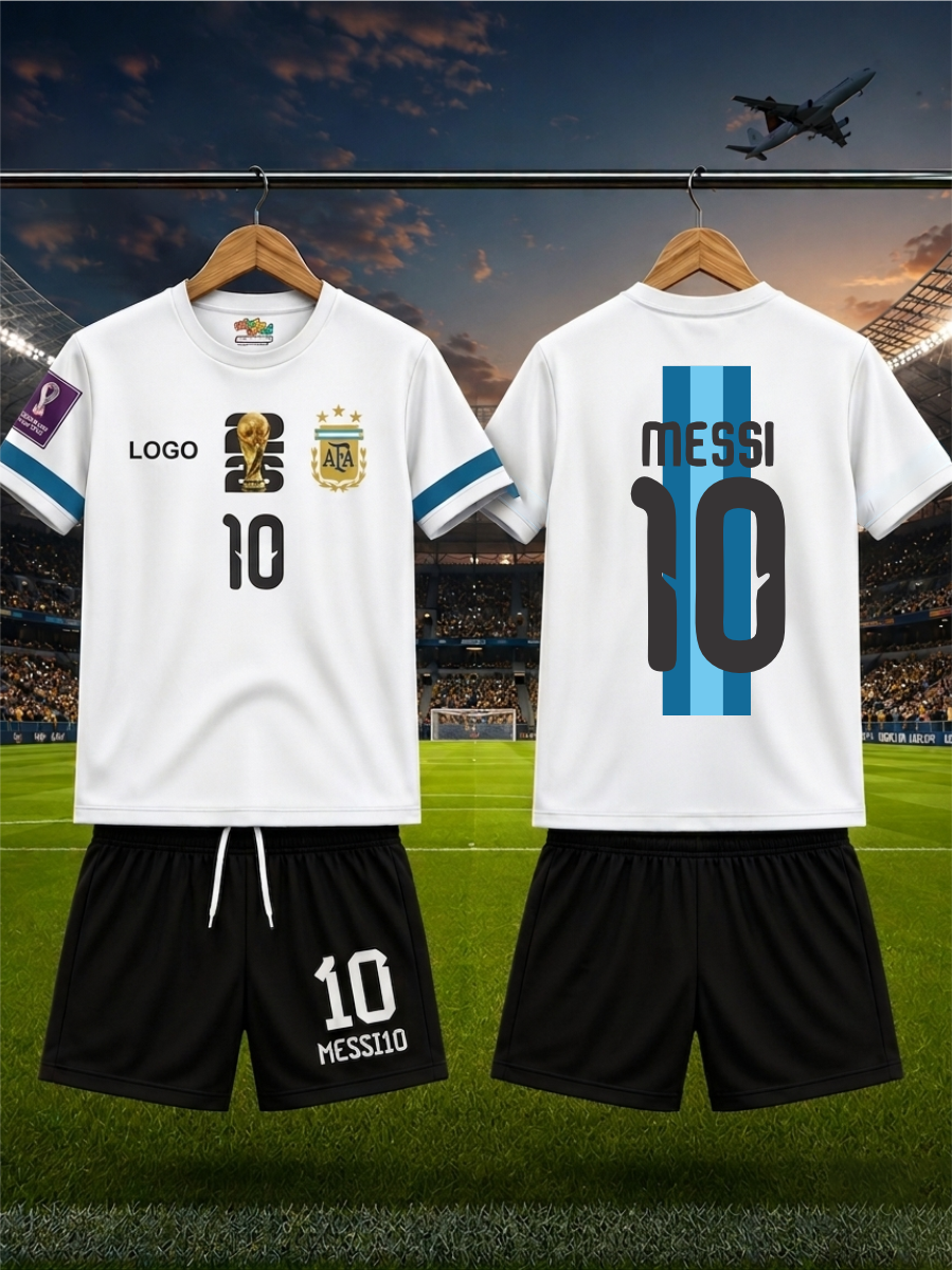 Messi #10 Argentina Inspired Kids Football Jersey & Shorts Set