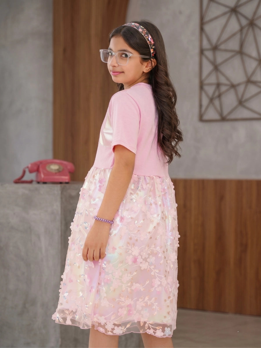 Pink Glow Organza Cut-work Party Dress