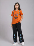 Girls “Choose Joy” Floral Embroidered T-Shirt & Black trouser Set
