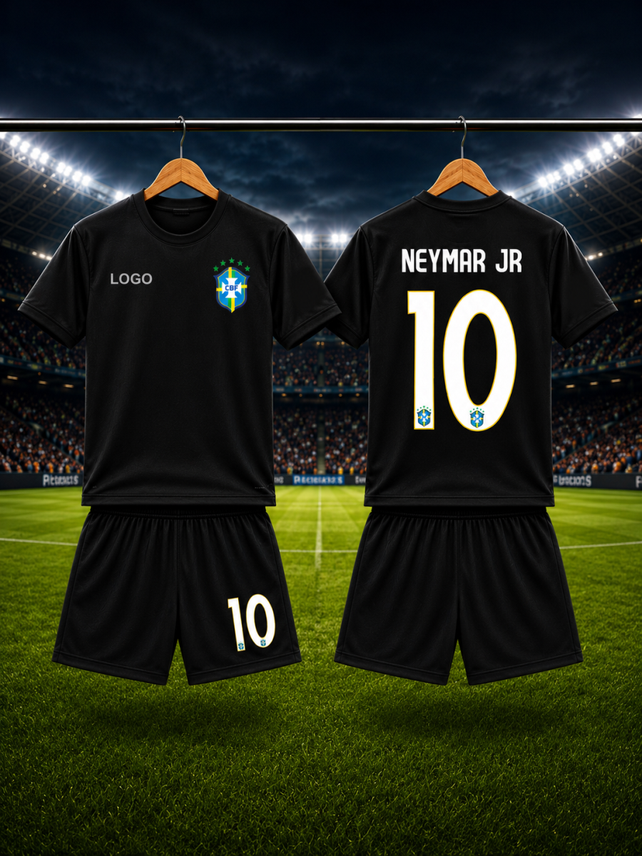 Neymar Jr 10 Black Football Jersey & Shorts Set