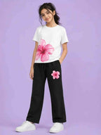 Girls Pink Blossom Graphic T-Shirt & Black trouser Set (Copy)