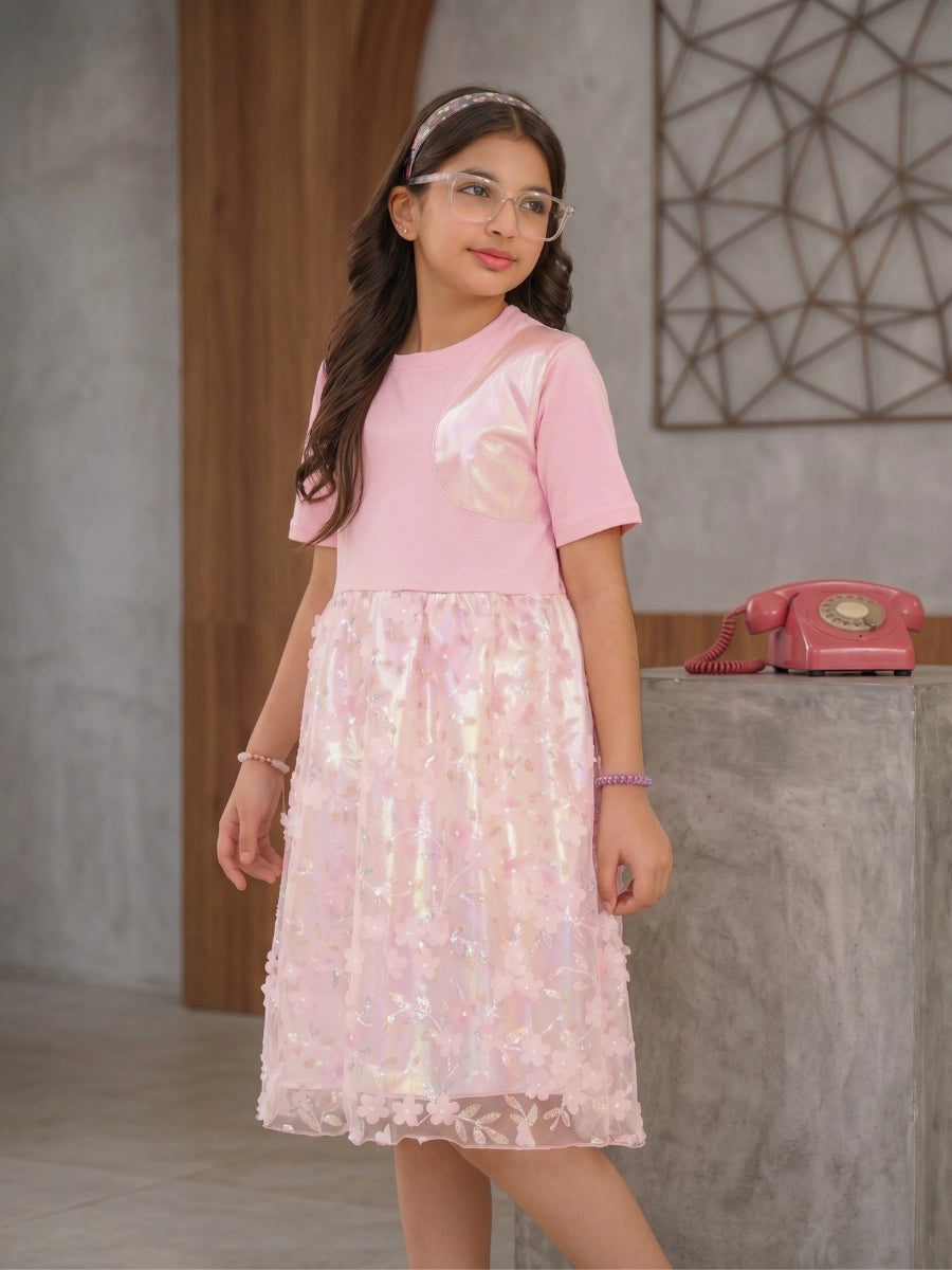 Pink Glow Organza Cut-work Party Dress