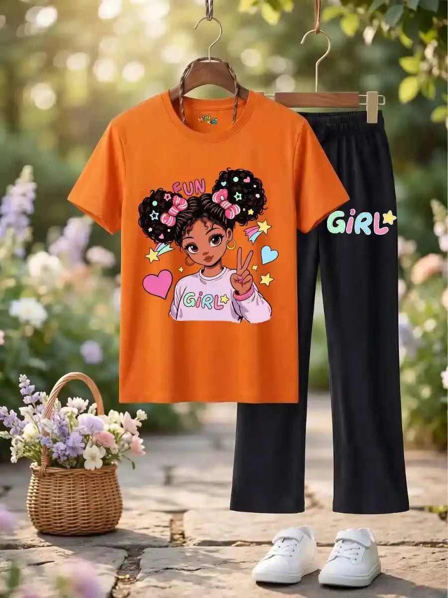 Girls Fun Girl Graphic T-Shirt & Black trouser Set (Copy)
