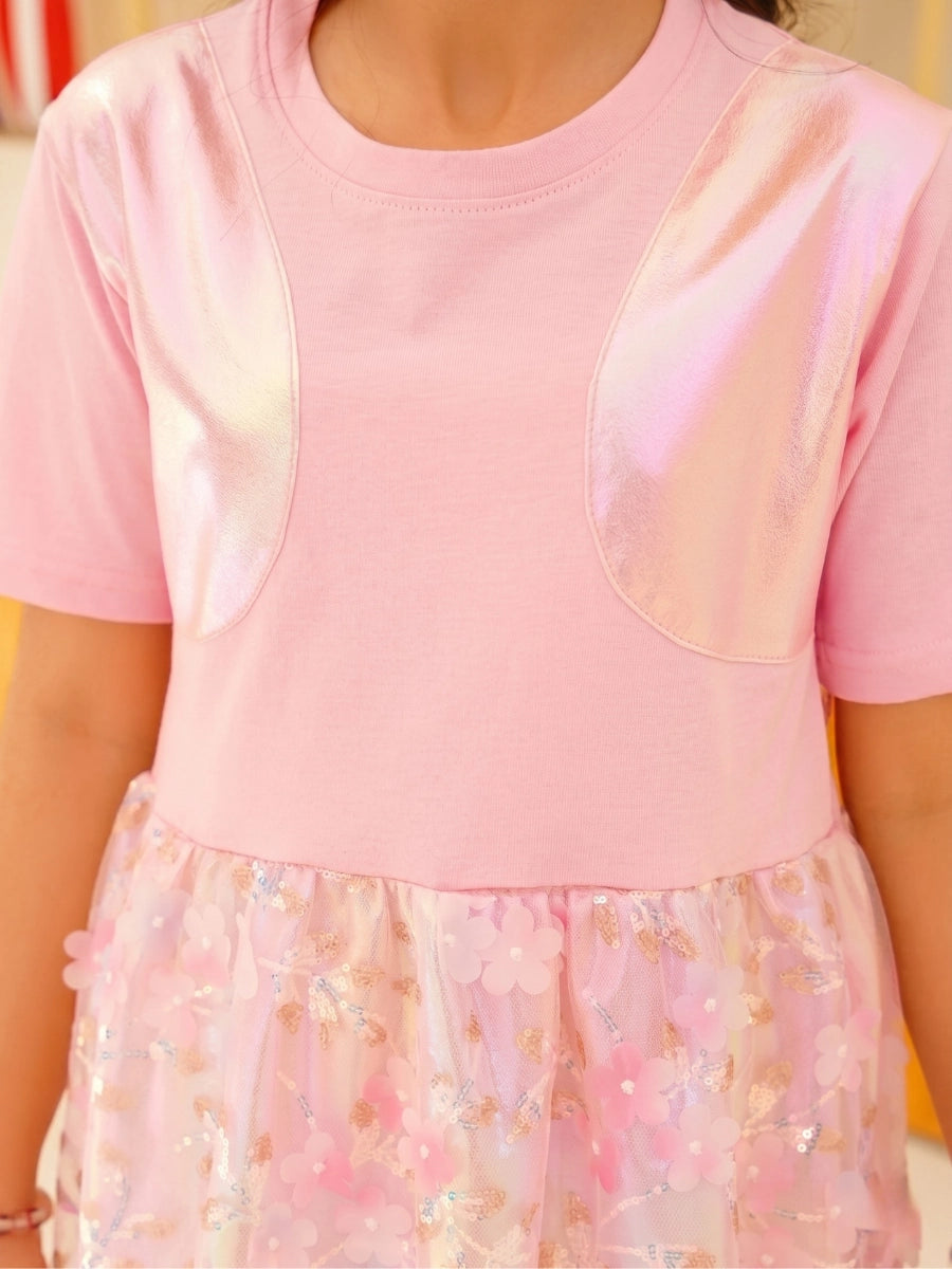 Pink Glow Organza Cut-work Party Dress