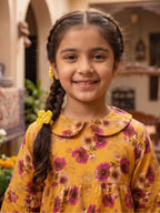 Girls 2-Piece Tiered Floral Frock Suit - Golden Honey & Plum Blossoms