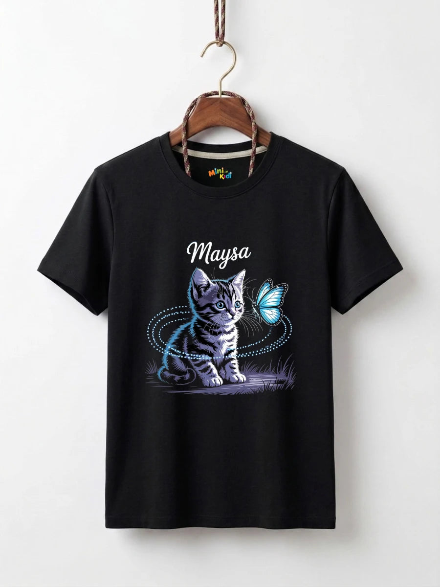 Girls Maysa Kitten & Butterfly Double-Sided Graphic Tee