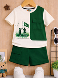 MiniKidi Mere Pakistan Independence Day Kids Green & White T-Shirt & Shorts Set