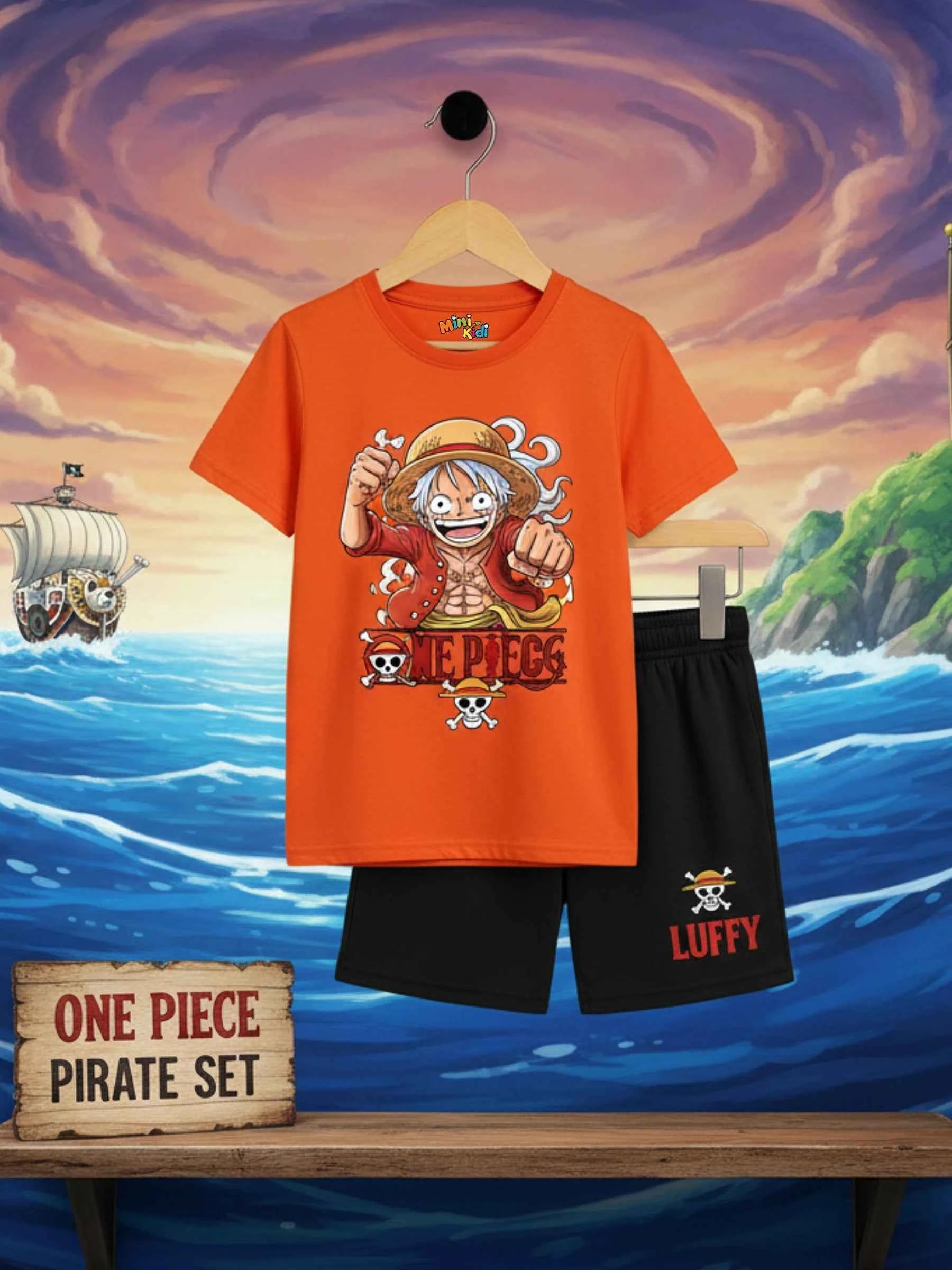 One Piece Luffy Short Set - Orange & Black