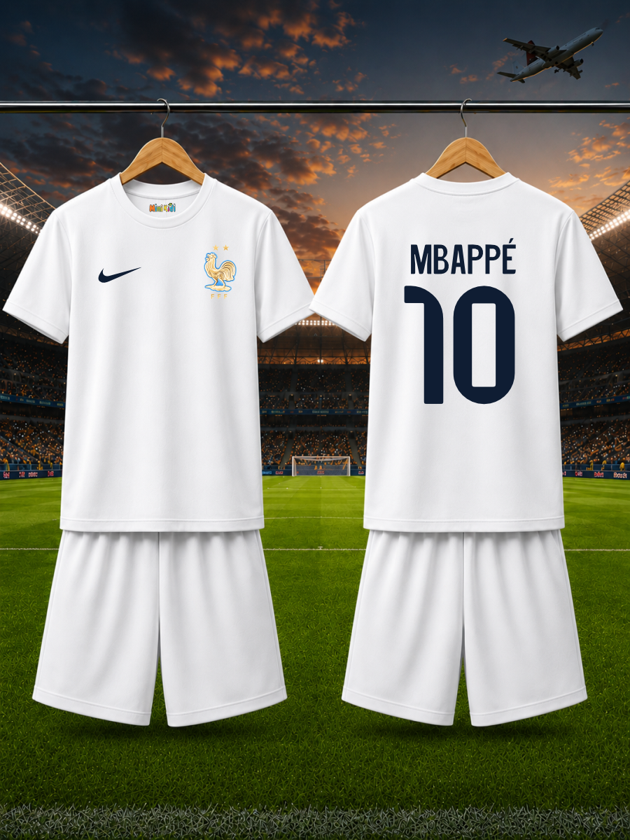 France Away Football Kit for Kids – MBAPPÉ #10 (white)