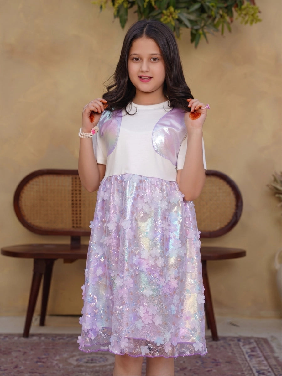 Lavender Glow Organza Cut-work Party Dress