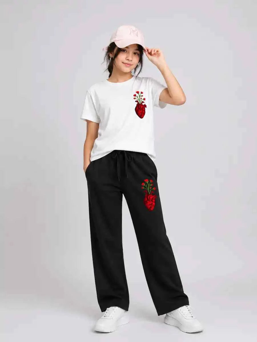 Mini Kidi’s “Floral Heart” Graphic Suit T-Shirt & Black trouser Set (Copy)