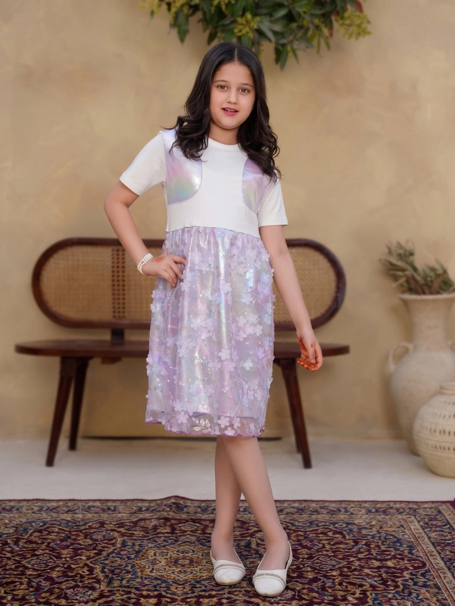 Lavender Glow Organza Cut-work Party Dress