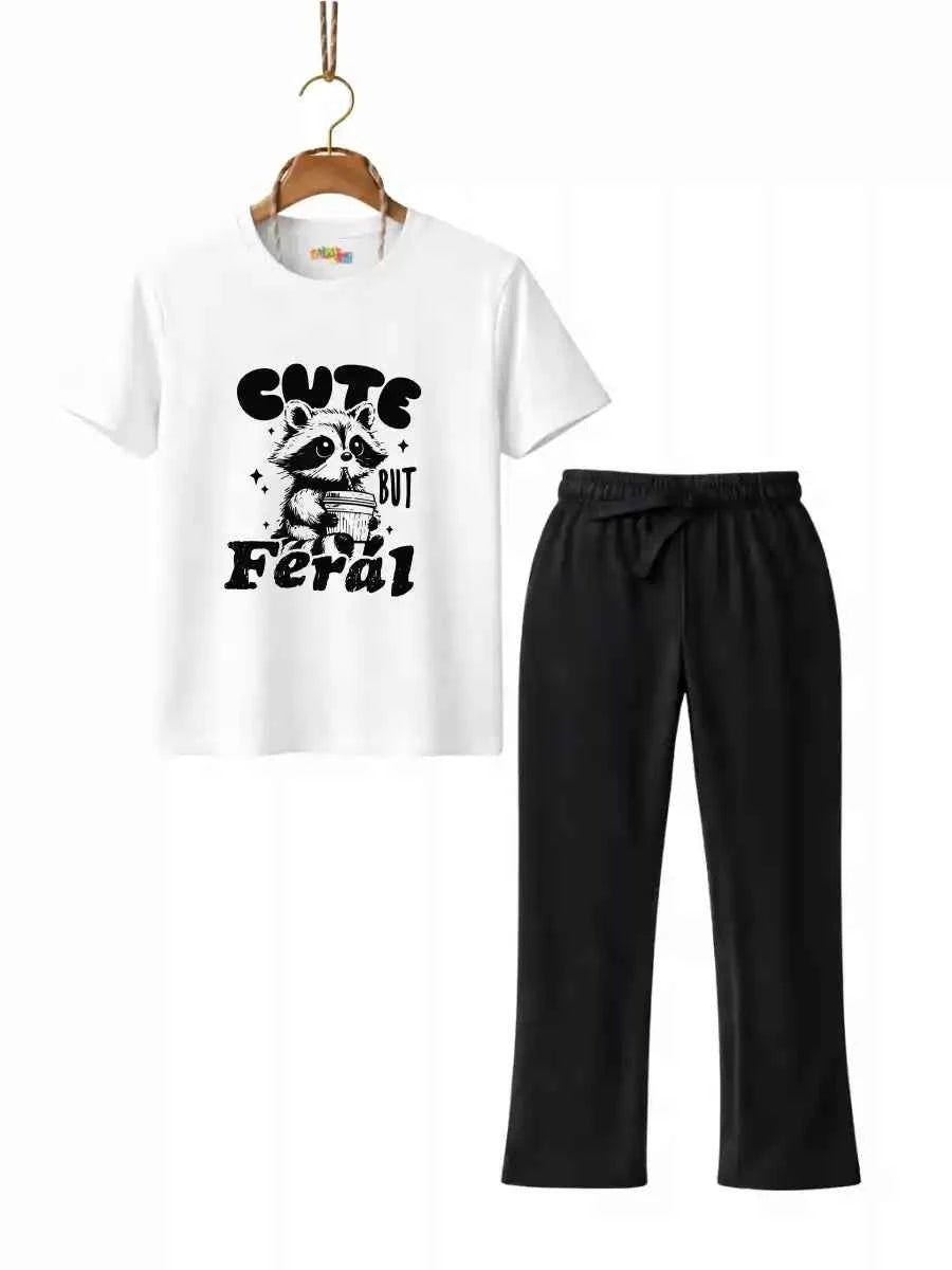 Mini Kidi’s “Cute But Feral” Graphic T-Shirt & Black trouser Set (Copy)