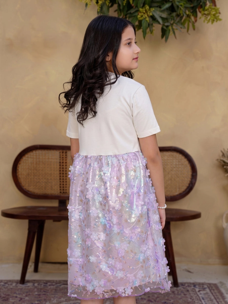 Lavender Glow Organza Cut-work Party Dress