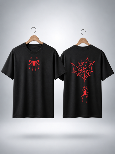 Spider Web Shadow Front & Back Graphic T-Shirt – Black