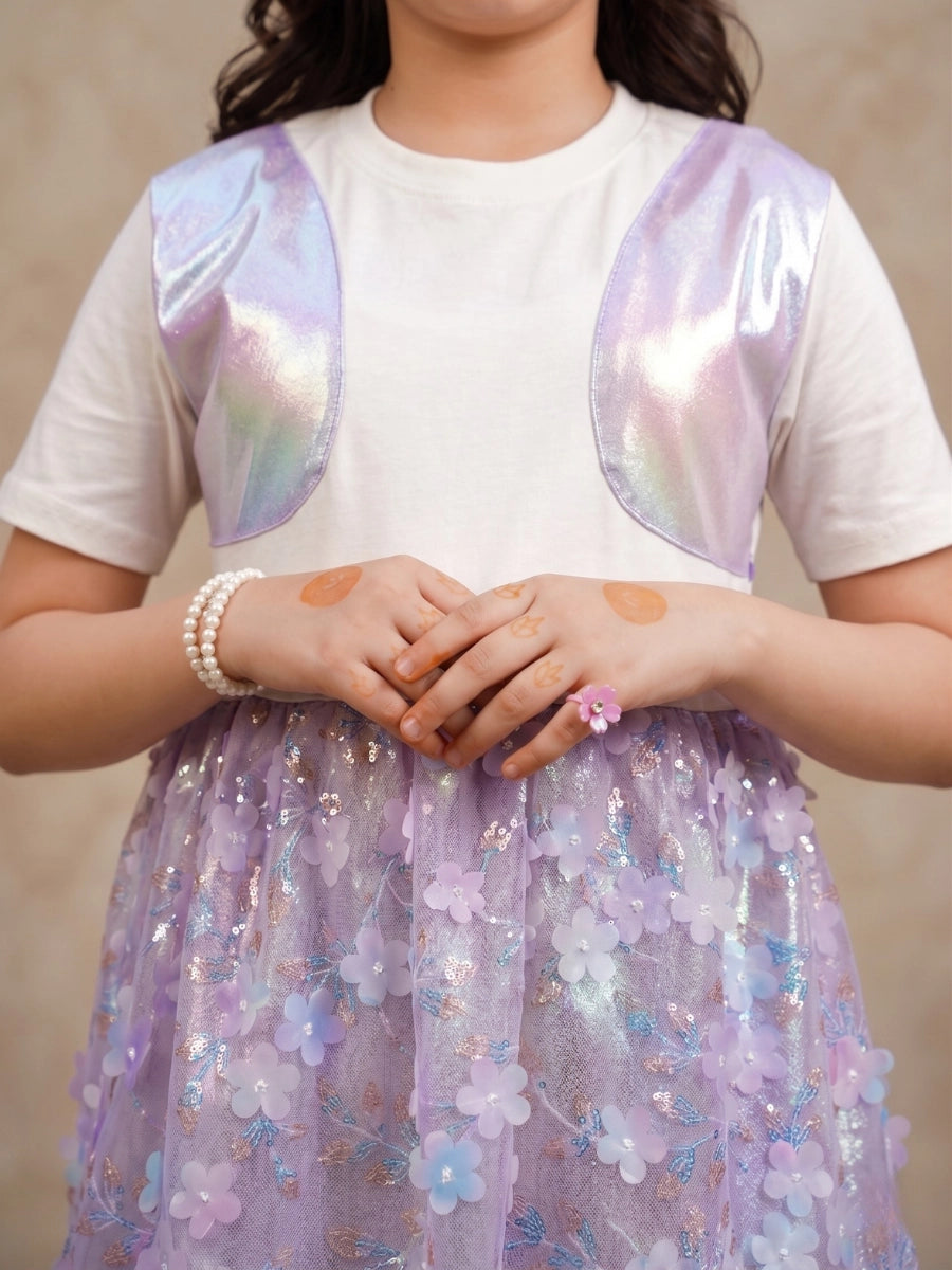 Lavender Glow Organza Cut-work Party Dress