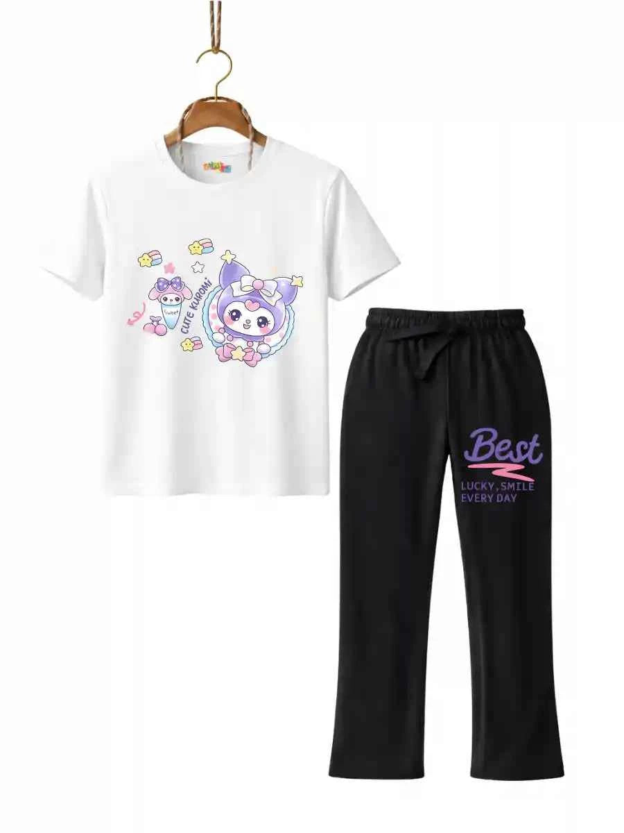 Mini Kidi’s "Cute Cartoon Bunny” Graphic Suit T-Shirt & Black trouser Set (Copy)