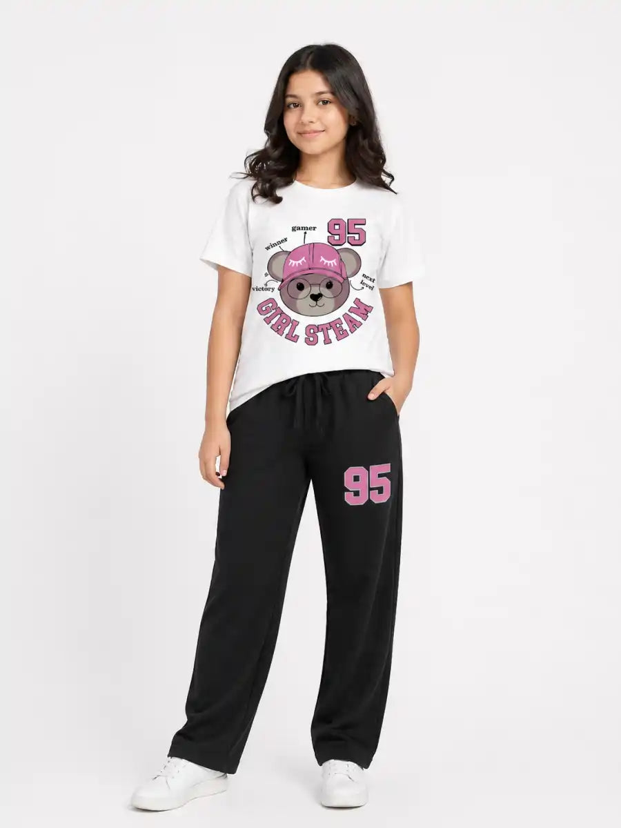 Mini Kidi’s “Girl Squad 95” Graphic Suit T-Shirt & Black trouser Set