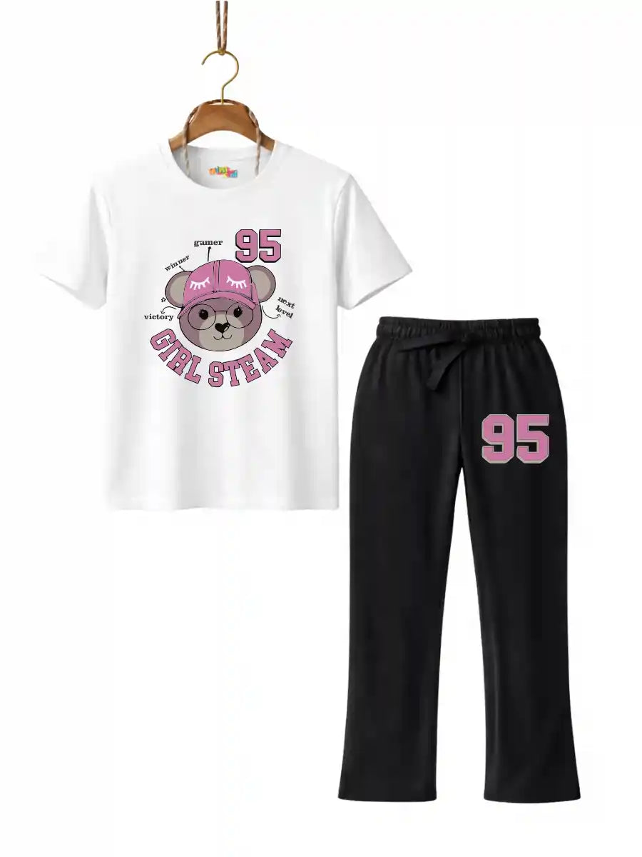 Mini Kidi’s “Girl Squad 95” Graphic Suit T-Shirt & Black trouser Set