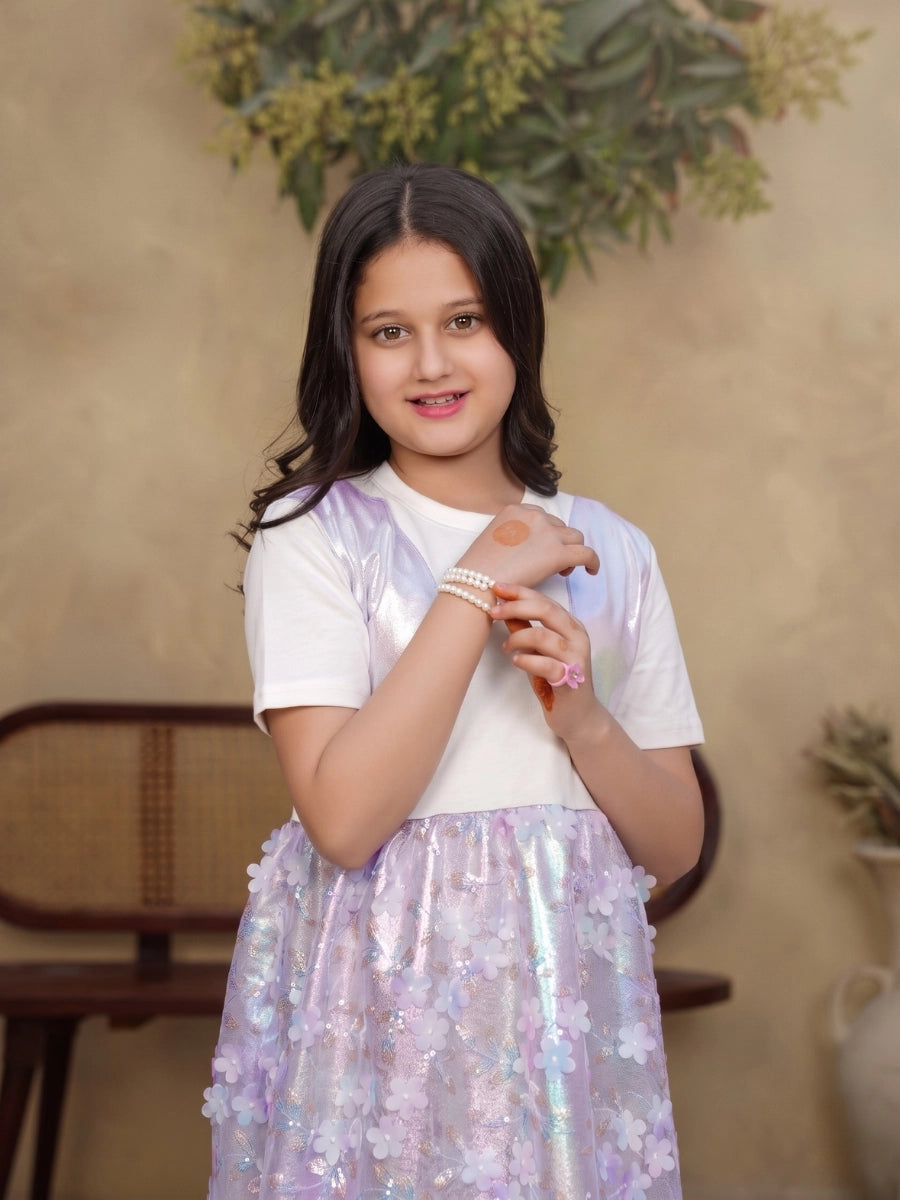 Lavender Glow Organza Cut-work Party Dress