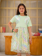 Mint Glow Organza Cut-work Party Dress