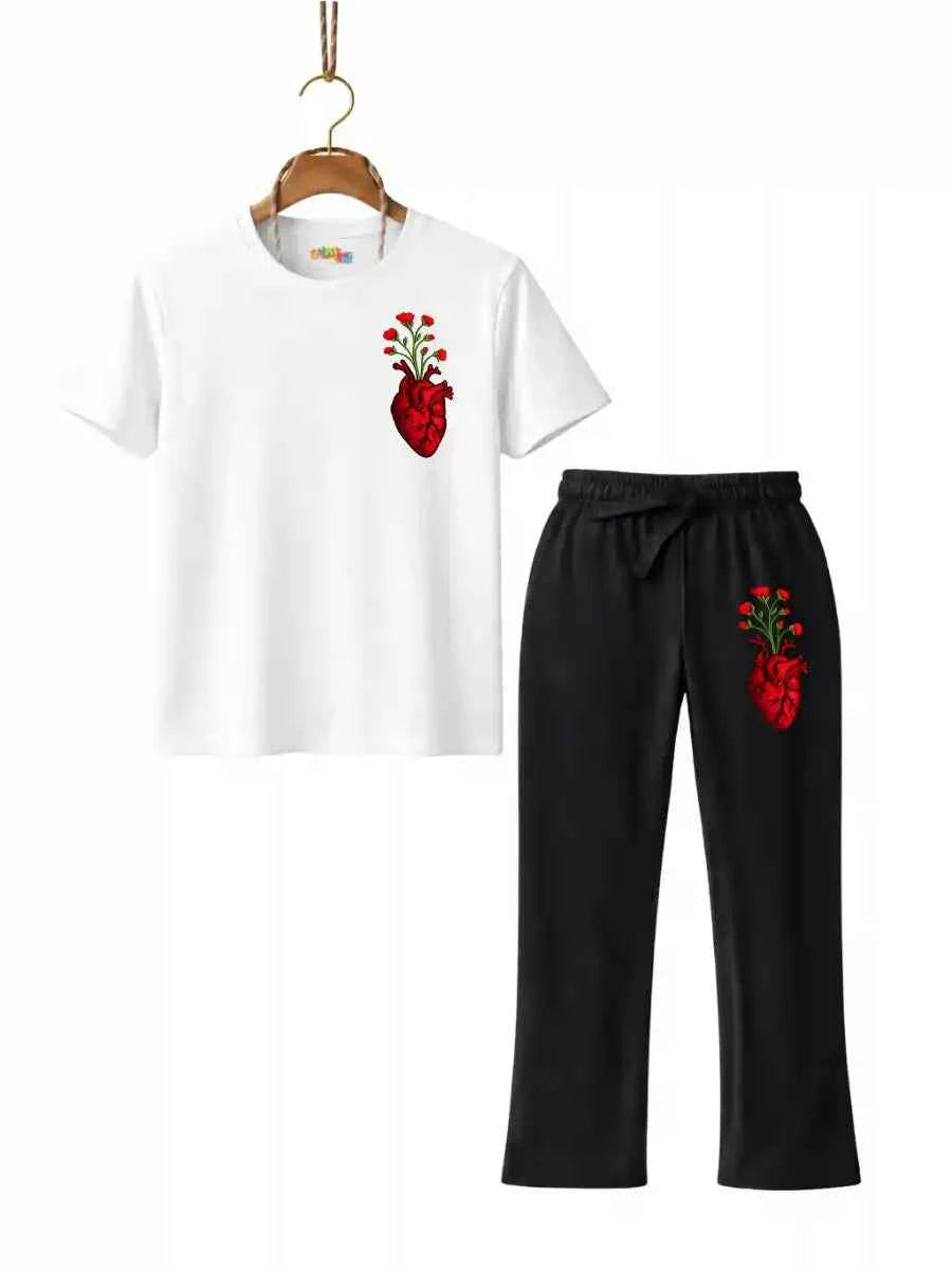 Mini Kidi’s “Floral Heart” Graphic Suit T-Shirt & Black trouser Set (Copy)