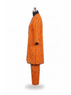 Paisley Print Eastern Suit - Radiant Orange & Black Lace