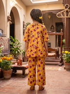 Girls 2-Piece Tiered Floral Frock Suit - Golden Honey & Plum Blossoms