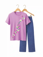 Purple Blossom Tee with Polka Dot trouser