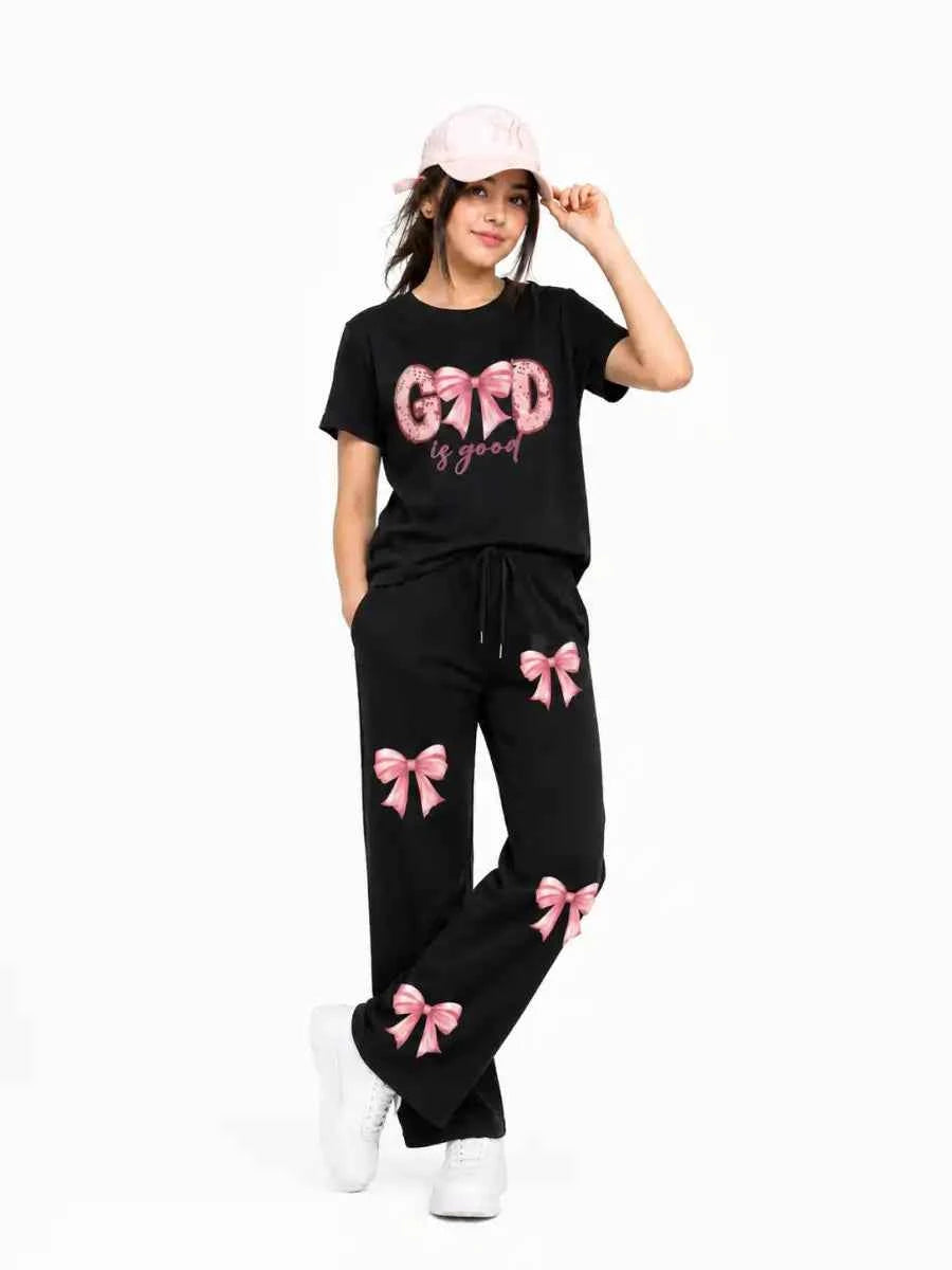 Mini Kidi’s “God Is Good” Bow Printed trouser Set (Copy)
