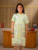 Mint Glow Organza Cut-work Party Dress