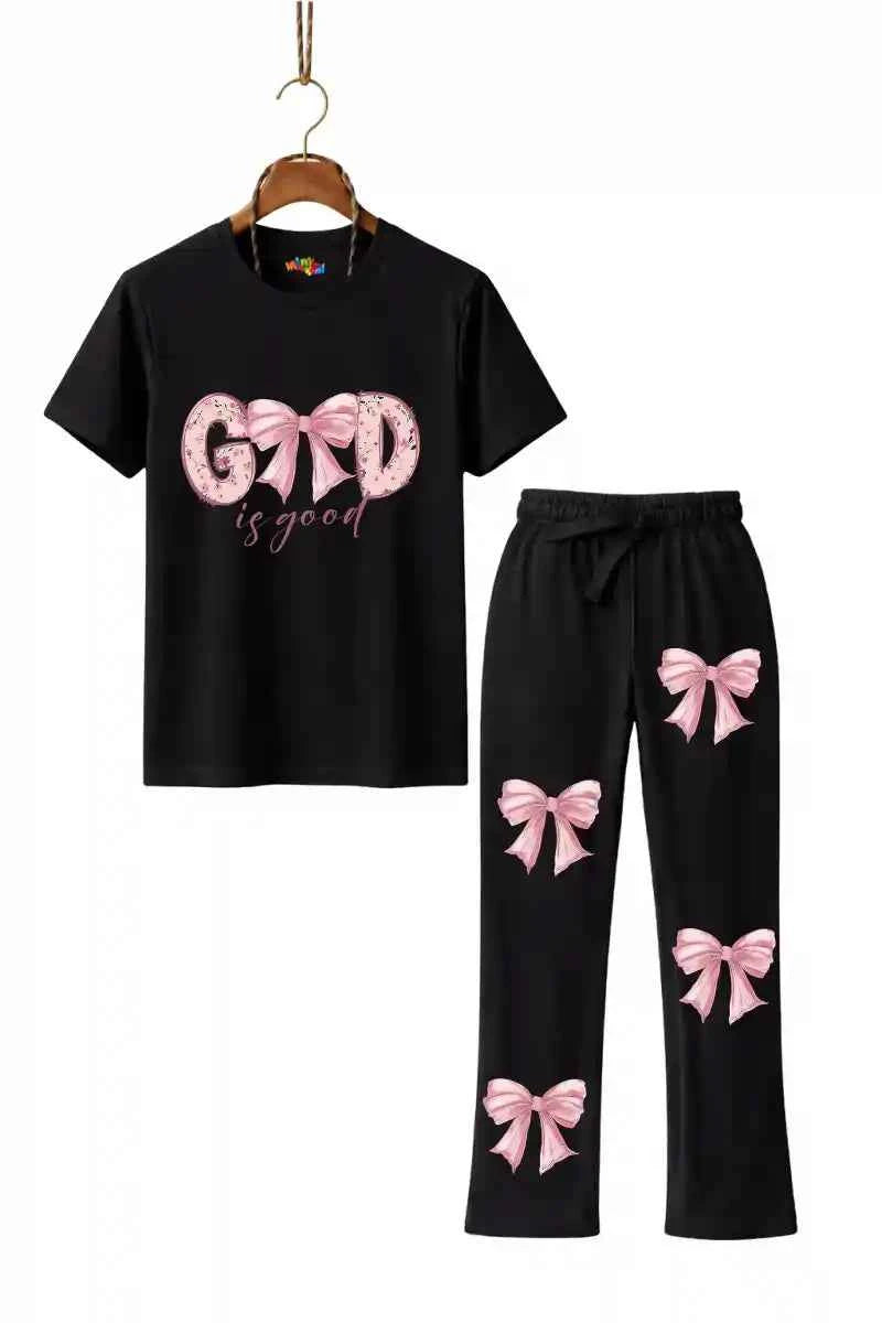 Mini Kidi’s “God Is Good” Bow Printed trouser Set (Copy)