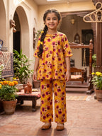 Girls 2-Piece Tiered Floral Frock Suit - Golden Honey & Plum Blossoms