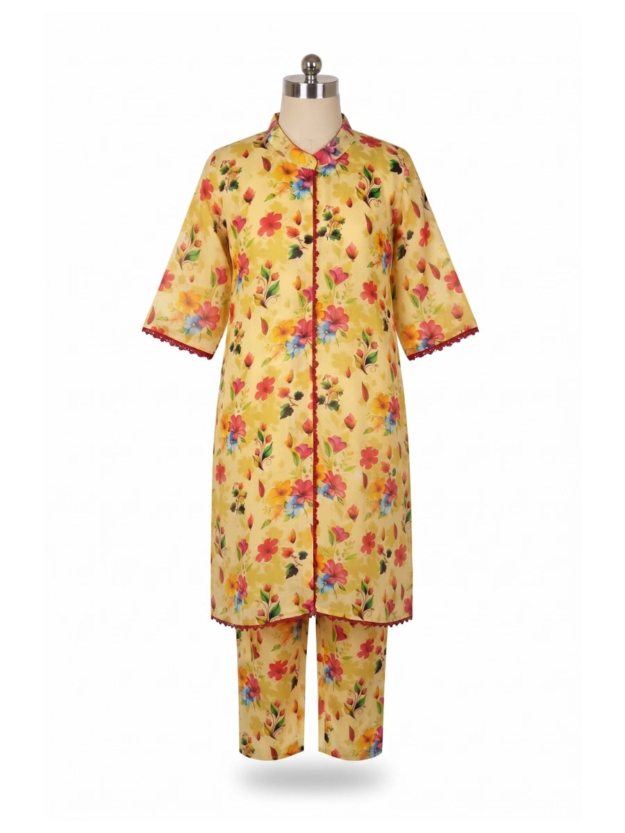 Girls 2-Piece Floral Bouquet Eastern Suit - Sunny Yellow & Maroon Lace